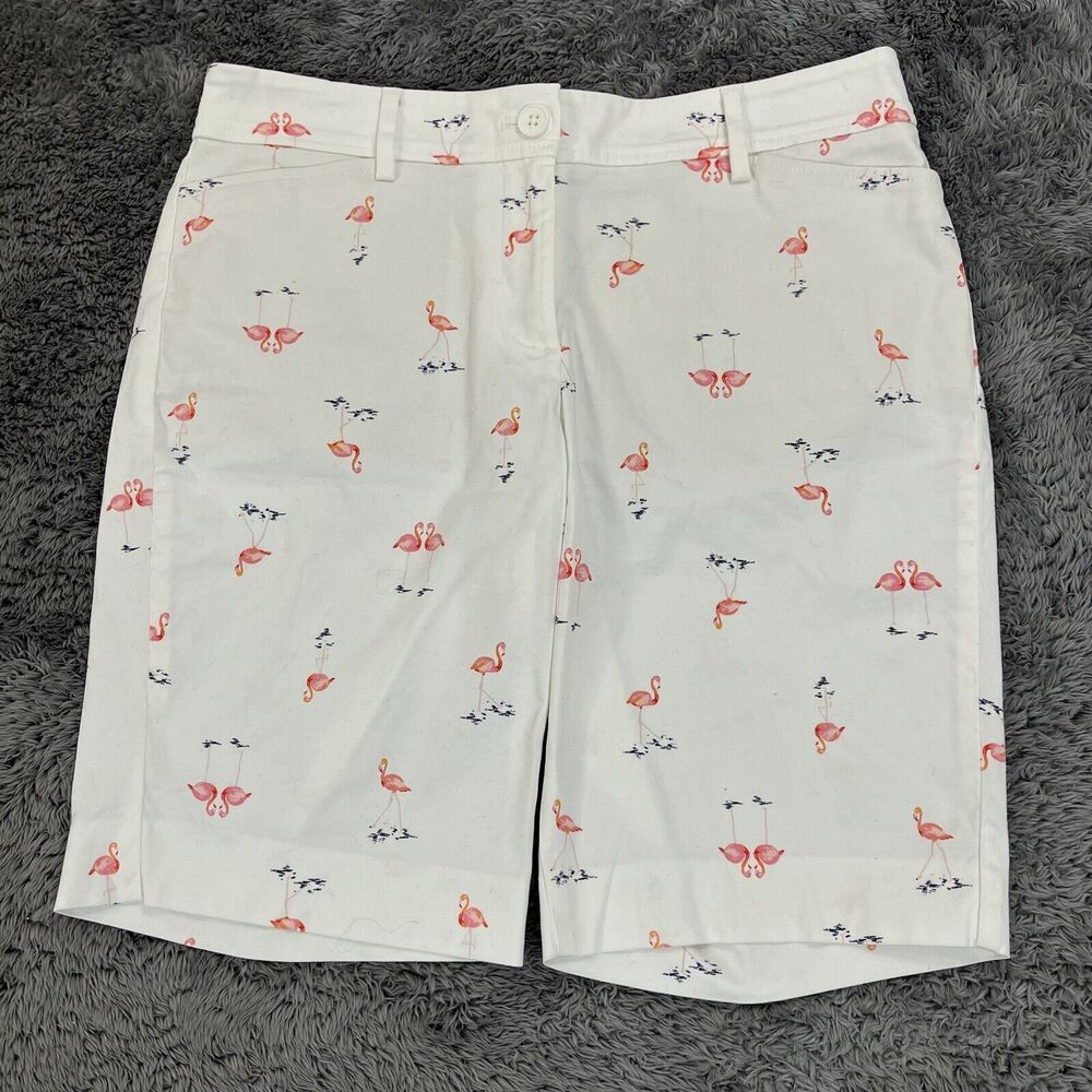 Talbots Shorts Womens 6P Petite (29x9) White Pink Flamingo Bermuda Stretch
